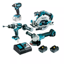 PACK MACHINES MAKITA MEULEUSE+SCIE CIR +PERCEUSE PERCUSSION + VISSEUSE A CHOC